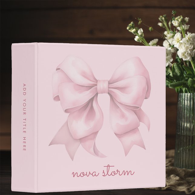 Trendy Pink Bow Personalized With Name Monogram Binder (Creator Uploaded)