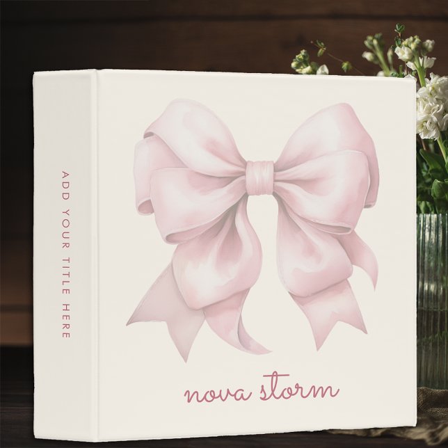 Trendy Pink Bow Personalized With Name Monogram Binder (Creator Uploaded)