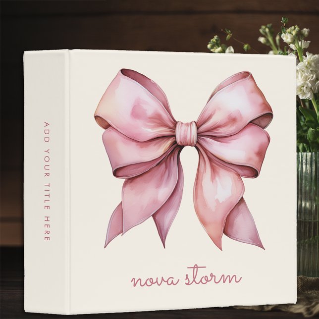 Trendy Pink Bow Personalized With Name Monogram Binder (Creator Uploaded)