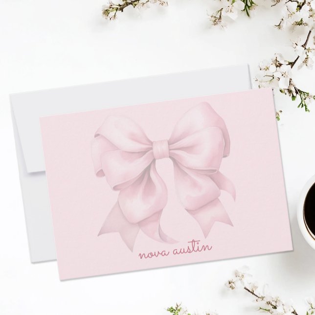 Trendy Pink Bow Personalized With Name Monogram Card (Creator Uploaded)