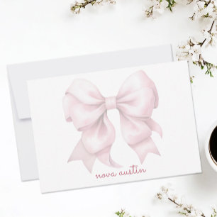 Trendy Pink Bow Personalized With Name Monogram Card