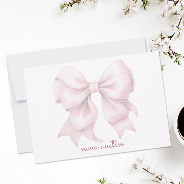 Trendy Pink Bow Personalized With Name Monogram Card (Creator Uploaded)