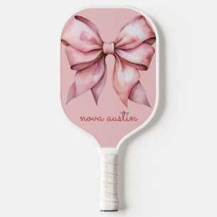 Trendy Pink Bow Personalized With Name Monogram Pickleball Paddle