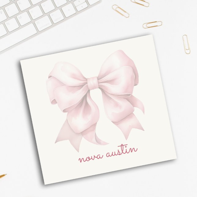 Trendy Pink Bow Personalized With Name Monogram Post-it Notes (Creator Uploaded)