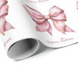 Trendy Pink Bow Personalized With Name Monogram Wrapping Paper<br><div class="desc">Wrap your gifts in style with our Trendy Pink Bow Personalized Wrapping Paper, featuring a charming watercolor bow design that perfectly captures the coquette aesthetic. This wrapping paper is more than just a cover for your gifts—it's a statement of elegance and sophistication, with a preppy pink bow that adds a...</div>