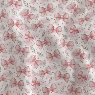 Trendy Pink Bows Cottagecore Floral Pattern Fabric