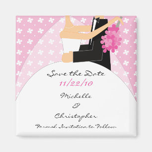 Trendy Pink Bride & Groom Save The Date Magnet