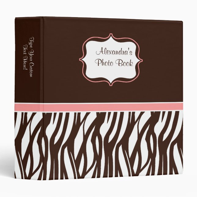 Trendy Pink Brown Custom Zebra Print Binder (Front/Spine)