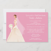 Trendy Pink BRUNETTE Bride Bridal Shower Invite
