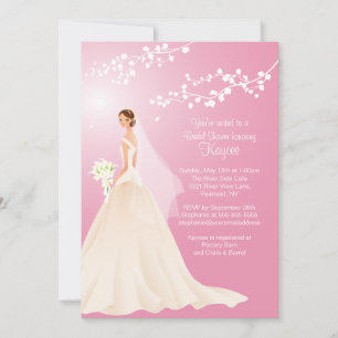 Trendy Pink BRUNETTE Bride Bridal Shower Invite