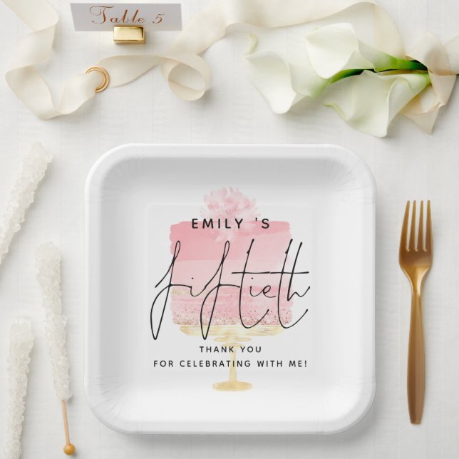 Trendy Pink Cake Name 50th Birthday Thank You Paper Plate (Wedding)