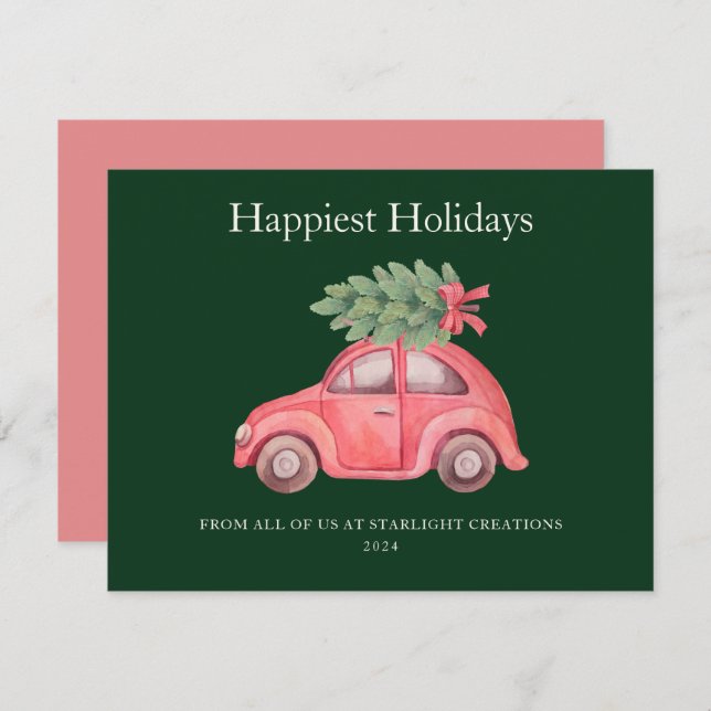Trendy Pink Car Business Holiday Card (Front/Back)