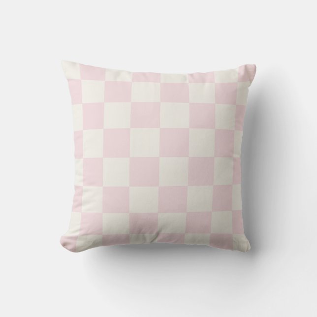 Trendy Pink Checkered Pattern Outdoor Pillow (Front)