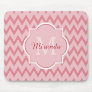 Trendy Pink Chevron Zigzag Name and Monogram Mouse Pad