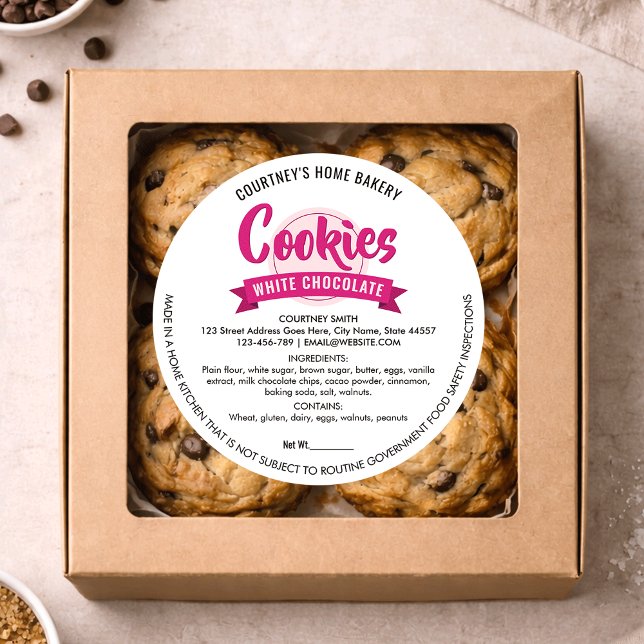Trendy Pink Cookies Label Cottage Bakery Packaging (Creator Uploaded)