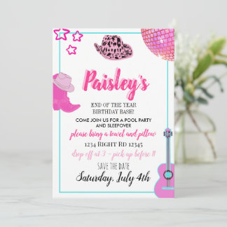Trendy Pink Cowgirl Birthday Invitation 