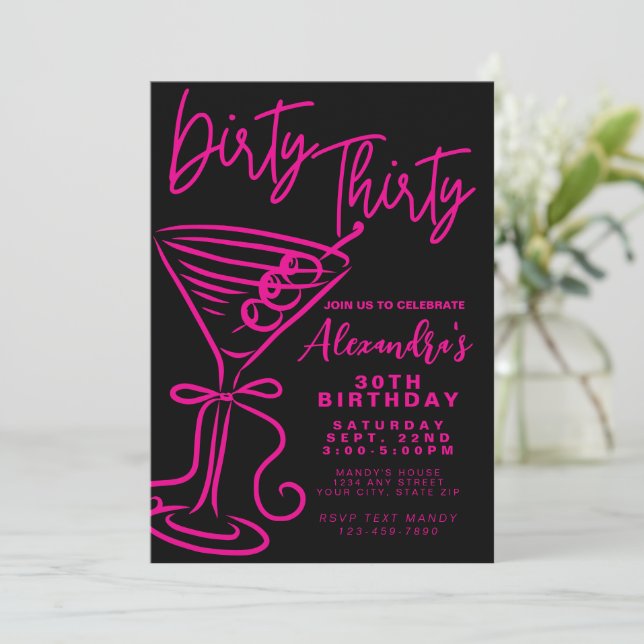 Trendy Pink Dirty Thirty 30th Birthday Invitation (Standing Front)