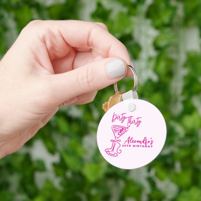Trendy Pink Dirty Thirty 30th Birthday Keychain (Hand)