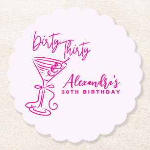 Trendy Pink Dirty Thirty 30th Birthday Paper Coaster