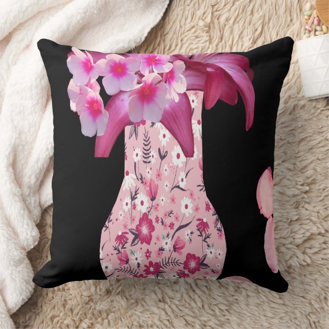 Trendy Pink Ditsy Floral Throw Pillow (Blanket)