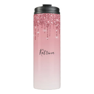 Trendy Pink Dripping Glitter Customizable Name  Thermal Tumbler