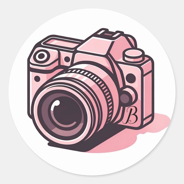 Trendy Pink DSLR Camera Photography Personalized Classic Round Sticker (Front)