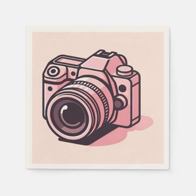 Trendy Pink DSLR Camera Photography Personalized Napkin (Front)