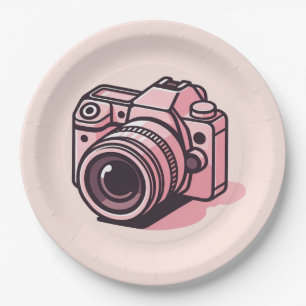 Trendy Pink DSLR Camera Photography Personalized Paper Plate