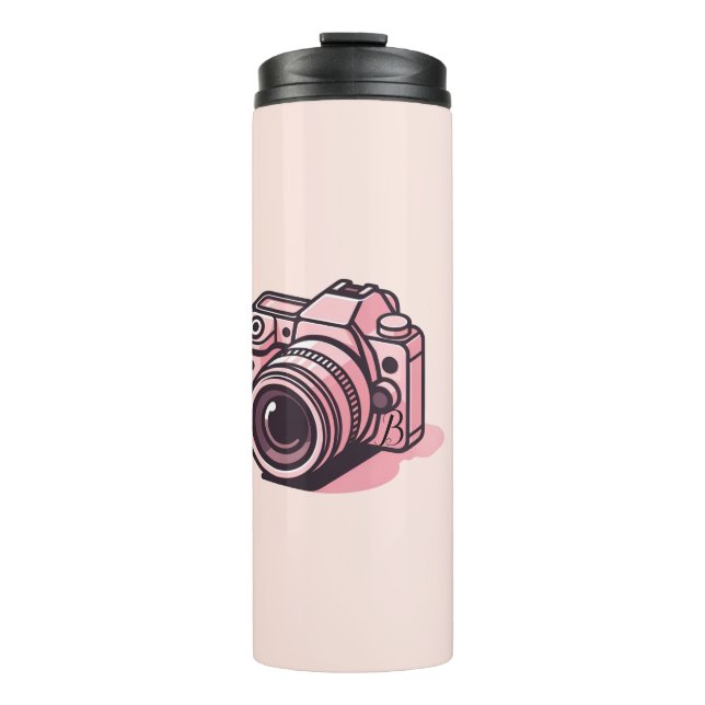 Trendy Pink DSLR Camera Photography Personalized Thermal Tumbler (Front)
