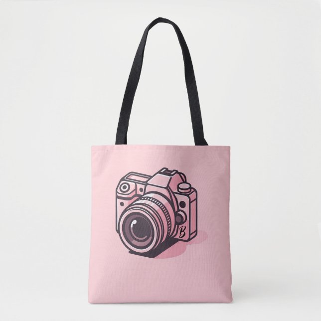 Trendy Pink DSLR Camera Photography Personalized Tote Bag (Front)
