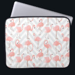 Trendy Pink Flamingos and Chevrons Pattern Laptop Sleeve<br><div class="desc">A whimsical trendy design featuring a pattern of pink flamingos over light grey and white chevron zig-zag pattern.</div>