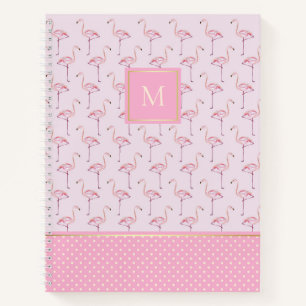 Trendy Pink Flamingos and Dots with Monogram Notebook