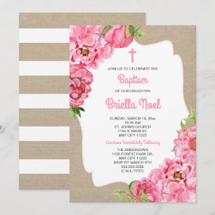 Trendy Pink Floral + canvas Baptism invite