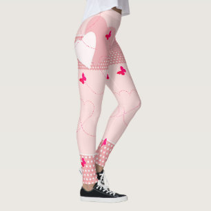 Trendy Pink Fun Heart Butterfly  Leggings