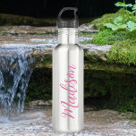 Trendy Pink Girls Name Handwritten Script Custom 710 Ml Water Bottle<br><div class="desc">A cute personalized pink monogram stainless water bottle for a girl who loves simple,  handwritten gifts. Beautiful cursive script down the side of your bottle spelling out your name.</div>