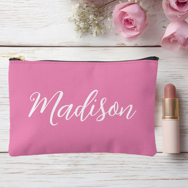 Trendy Pink Girls Name Handwritten Script Custom Accessory Pouch (Creator Uploaded)