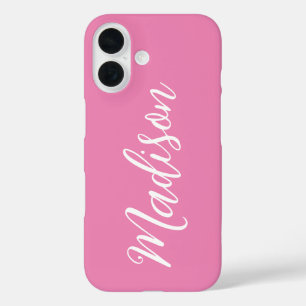 Trendy Pink Girls Name Handwritten Script Custom iPhone 16 Case