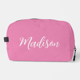 Trendy Pink Girls Name Handwritten Script Custom Dopp Kit