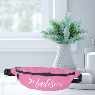 Trendy Pink Girls Name Handwritten Script Custom Fanny Pack