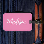 Trendy Pink Girls Name Handwritten Script Custom Luggage Tag<br><div class="desc">A chic personalized pink monogram luggage tag for a girl who loves simple,  handwritten gifts. Beautiful white cursive script spelling out your name in elegant minimalist script.</div>