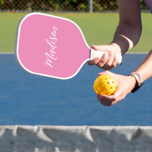 Trendy Pink Girls Name Handwritten Script Custom Pickleball Paddle (Insitu)