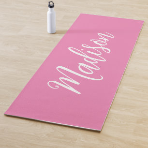 Trendy Pink Girls Name Handwritten Script Custom Yoga Mat