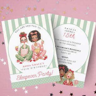 Trendy Pink Girls Sleepover Party Birthday Invitation