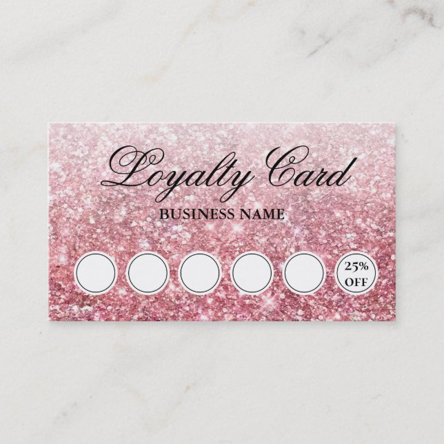 Trendy Pink Glitter Beauty Business Loyalty Card (Front)