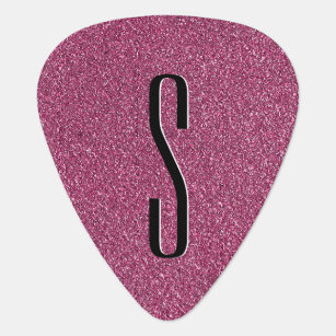 Trendy Pink Glitter Glam Stylish Monogrammed Guitar Pick