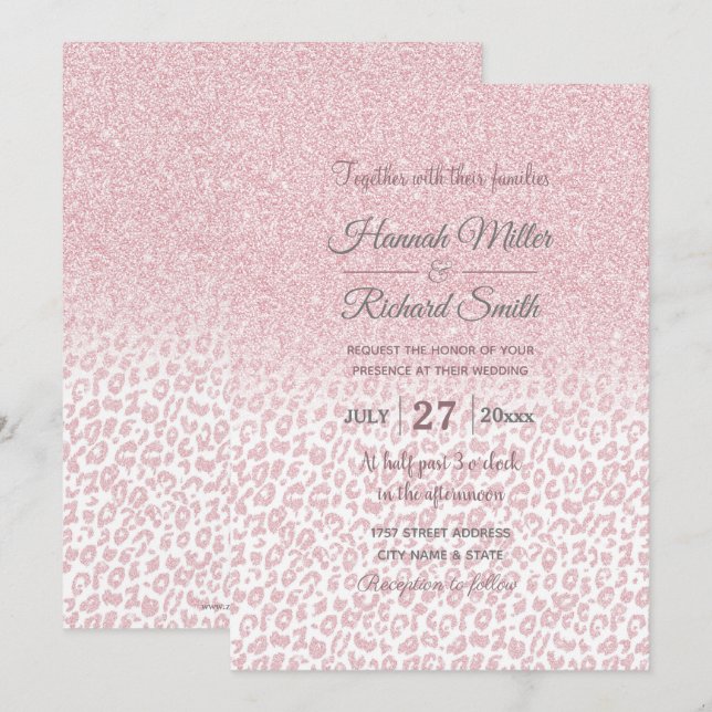 Trendy Pink Glitter & Leopard Print Ombre Design Invitation (Front/Back)