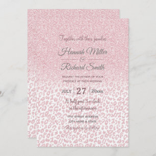 Trendy Pink Glitter & Leopard Print Ombre Design Invitation
