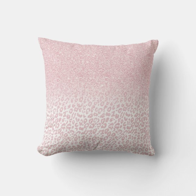 Trendy Pink Glitter & Leopard Print Ombre Design Throw Pillow (Front)