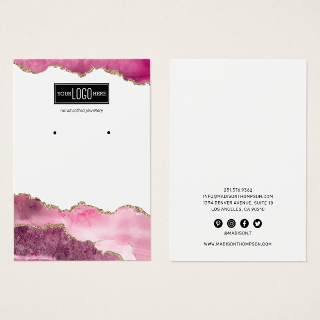 Trendy Pink & Gold Agate Earring Display (Front & Back)