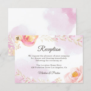Trendy Pink & Gold Floral Garden Wedding Reception Invitation